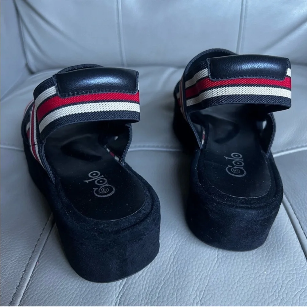 Golo Baird Elastic Strap Platform Sandal Sz 7 Black Red White Chunky Striped